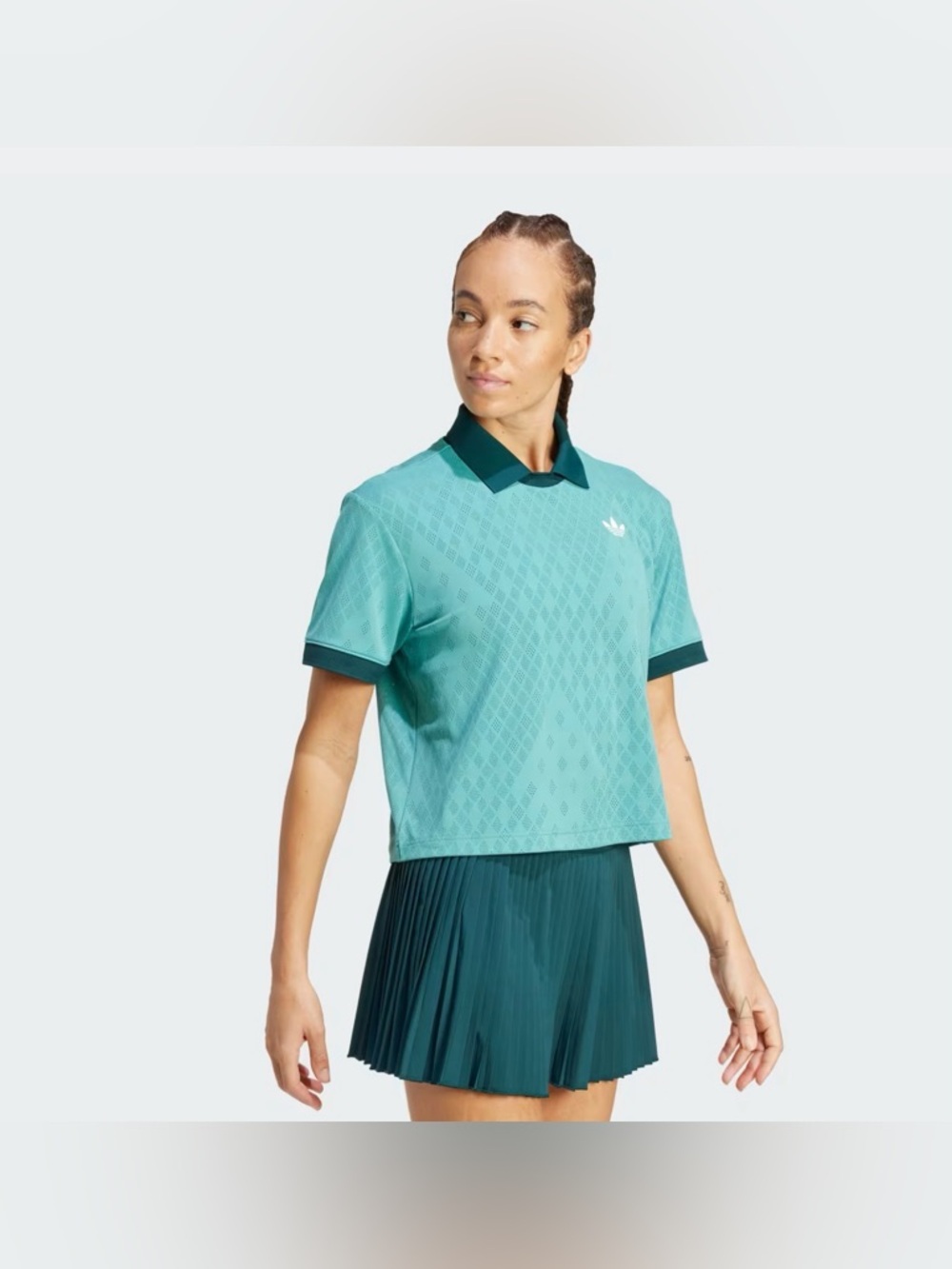 Adidas [M] Tennis Pro Women's Climacool Cropped Polo Shirt White/GreenJM4734 - Picture 2 of 14